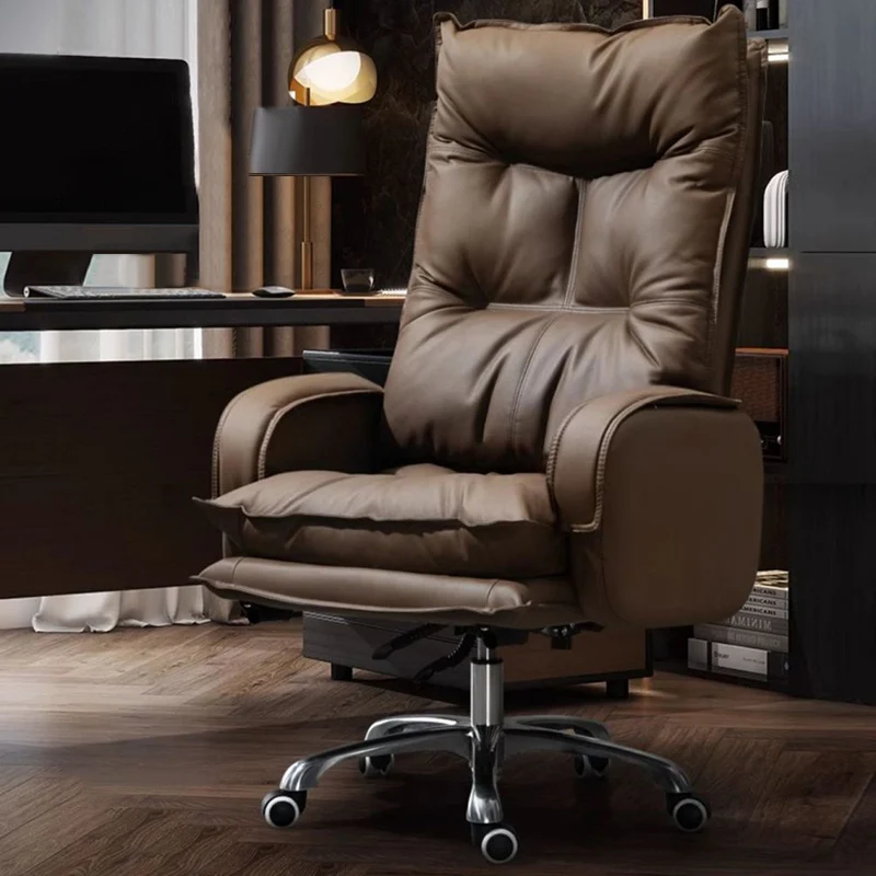 Modern Luxury Faux Nappa Leather Aluminum Alloy Curved Rectangular Desk Chair With Backrest Armrest For Home Office