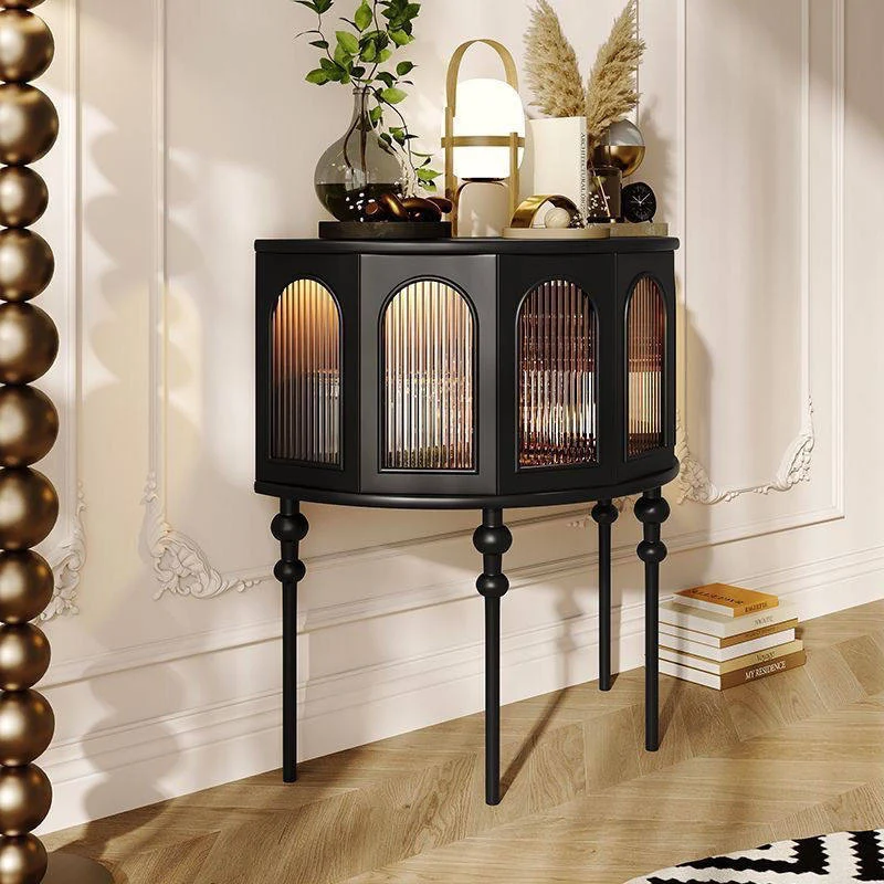 Traditional French Rubberwood Glass Semi Circular Globe Storage Cabinet With 1 Tier For Living Room