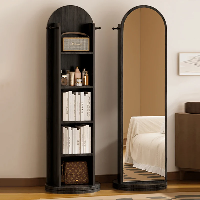 Modern Minimalist MDF Glass Arched Bookshelf 5-Tier Full-Length Mirror Rotating Storage For Bedroom & Living Room