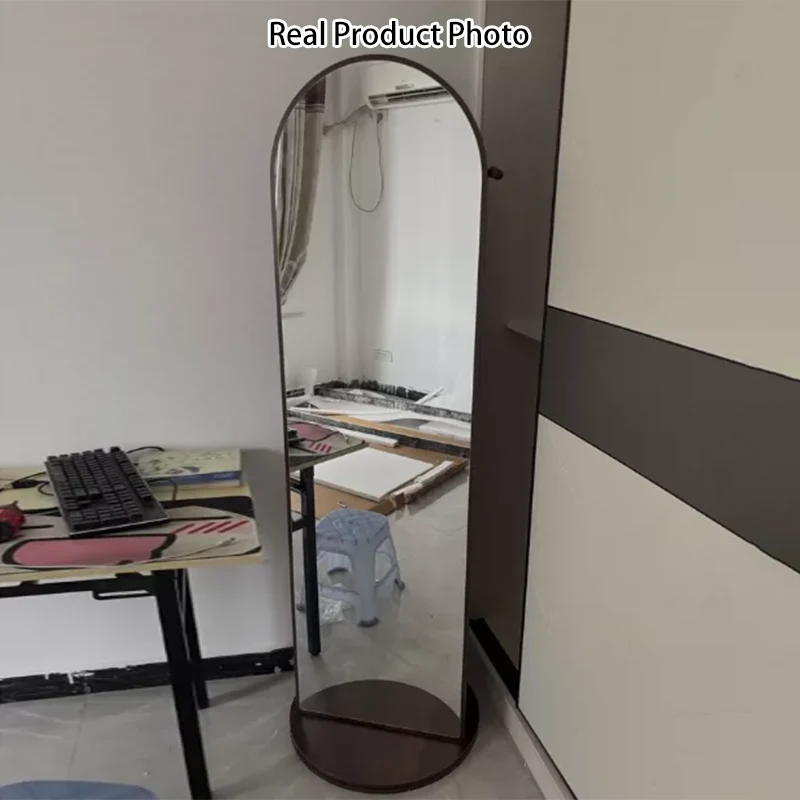 Modern Minimalist MDF Glass Arched Bookshelf 5-Tier Full-Length Mirror Rotating Storage For Bedroom & Living Room