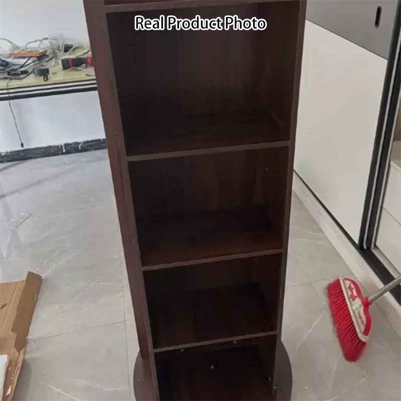 Modern Minimalist MDF Glass Arched Bookshelf 5-Tier Full-Length Mirror Rotating Storage For Bedroom & Living Room