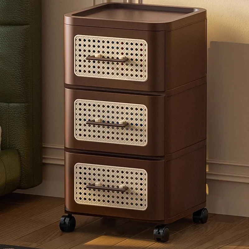 Contemporary Retro PP Metal Square Storage Cabinet 2/3/4/5-Drawer Movable Multi-Layer Organizer For Living Room