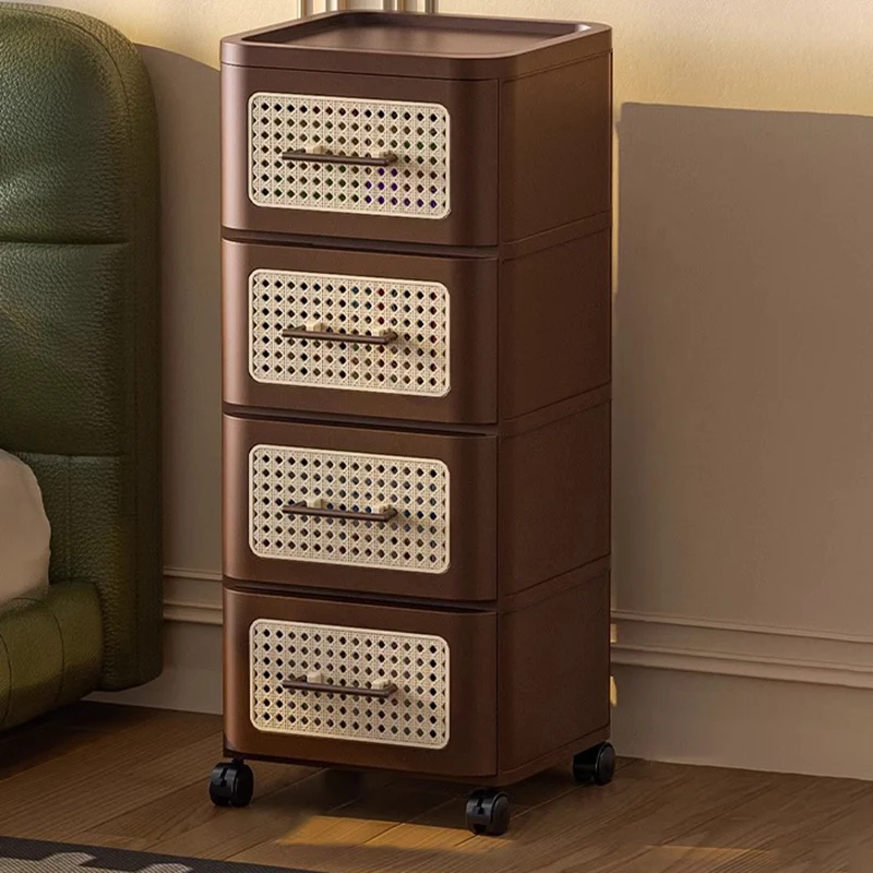 Contemporary Retro PP Metal Square Storage Cabinet 2/3/4/5-Drawer Movable Multi-Layer Organizer For Living Room