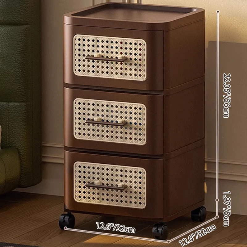 Contemporary Retro PP Metal Square Storage Cabinet 2/3/4/5-Drawer Movable Multi-Layer Organizer For Living Room