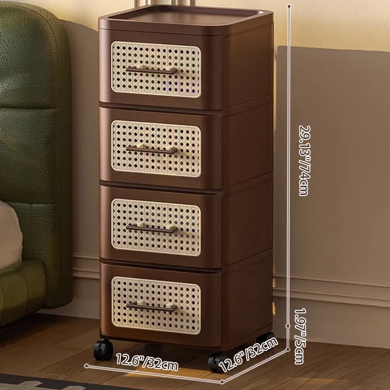 Contemporary Retro PP Metal Square Storage Cabinet 2/3/4/5-Drawer Movable Multi-Layer Organizer For Living Room