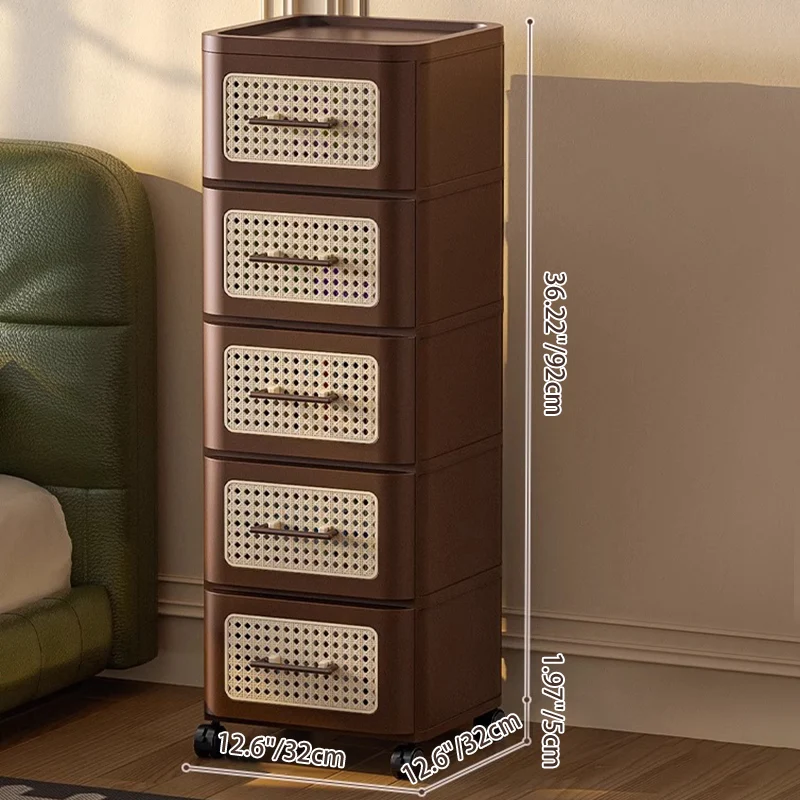 Contemporary Retro PP Metal Square Storage Cabinet 2/3/4/5-Drawer Movable Multi-Layer Organizer For Living Room