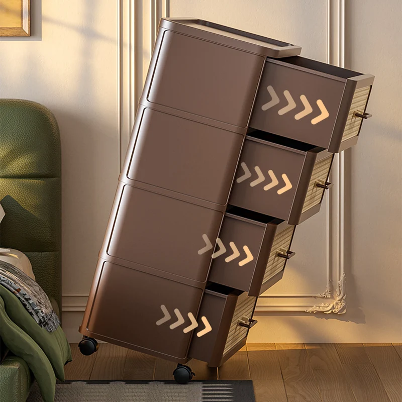 Contemporary Retro PP Metal Square Storage Cabinet 2/3/4/5-Drawer Movable Multi-Layer Organizer For Living Room