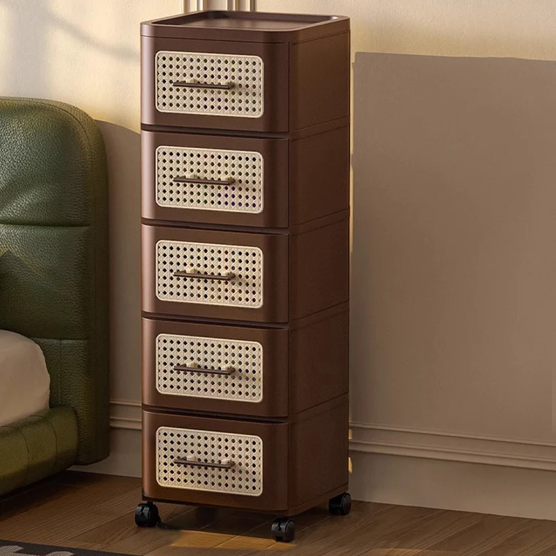 Contemporary Retro PP Metal Square Storage Cabinet 2/3/4/5-Drawer Movable Multi-Layer Organizer For Living Room