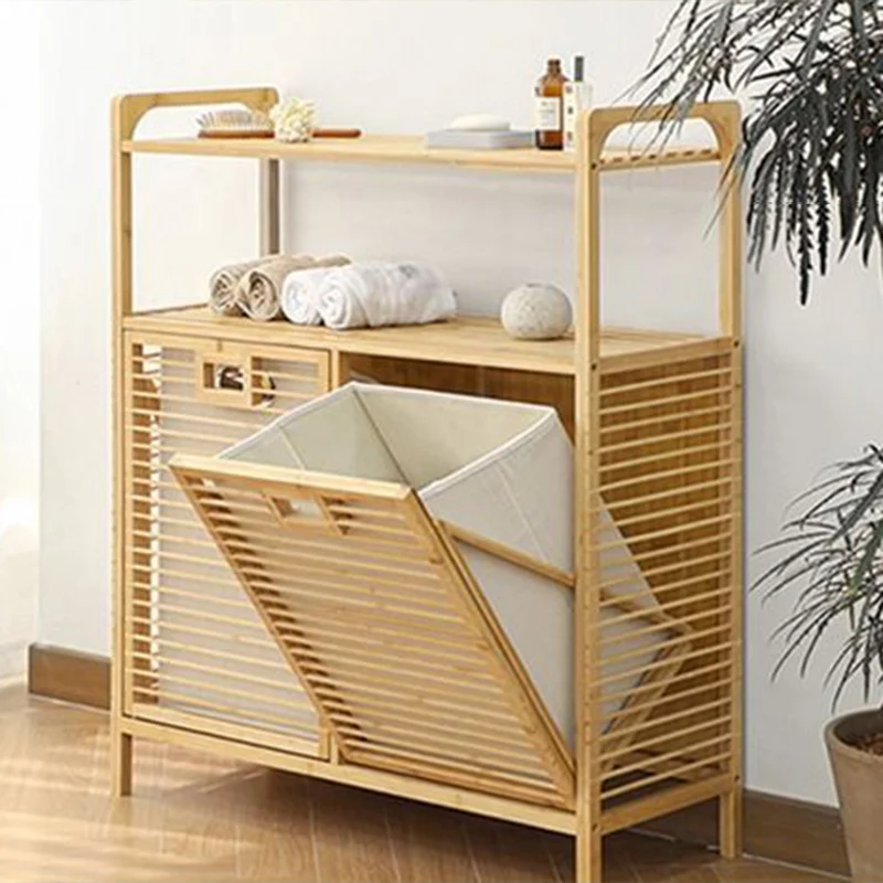 Modern Minimalist Bamboo Oxford Cloth Rectangular Storage Cabinet 2-Cabinet For Living Room