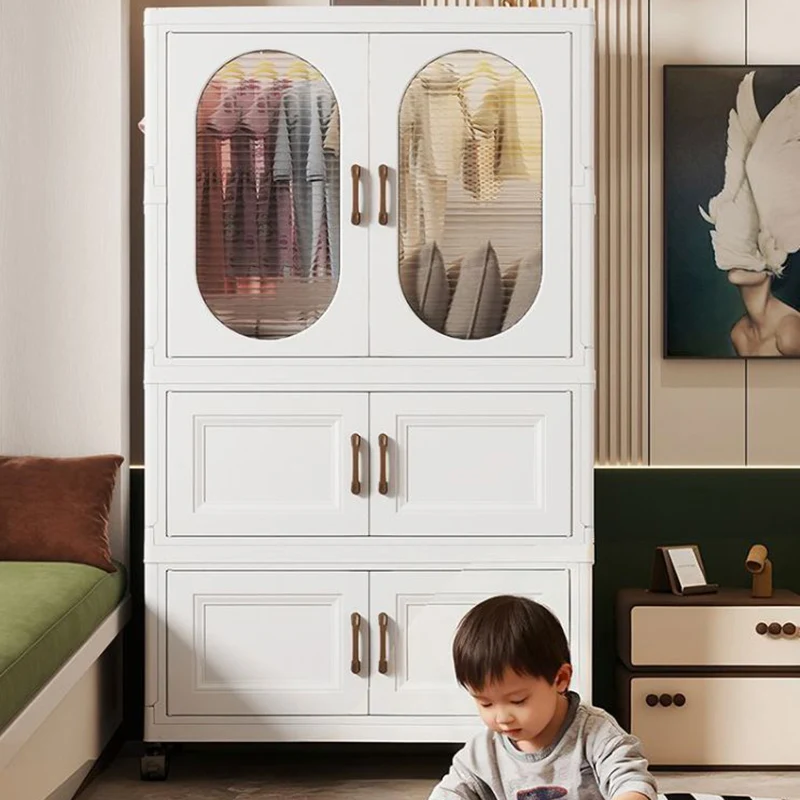 Modern Minimalist PP Rectangular Storage Cabinet Kids' Wardrobe For Bedroom & Living Room