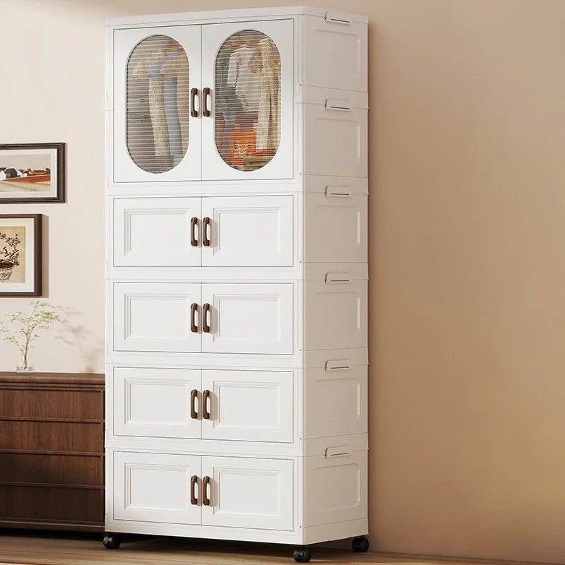 Modern Minimalist PP Rectangular Storage Cabinet Kids' Wardrobe For Bedroom & Living Room