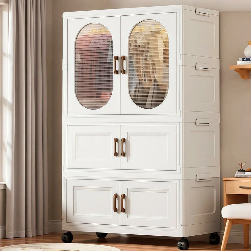 Modern Minimalist PP Rectangular Storage Cabinet Kids' Wardrobe For Bedroom & Living Room