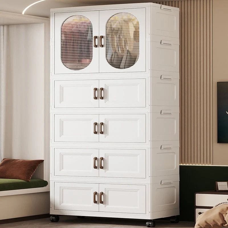 Modern Minimalist PP Rectangular Storage Cabinet Kids' Wardrobe For Bedroom & Living Room