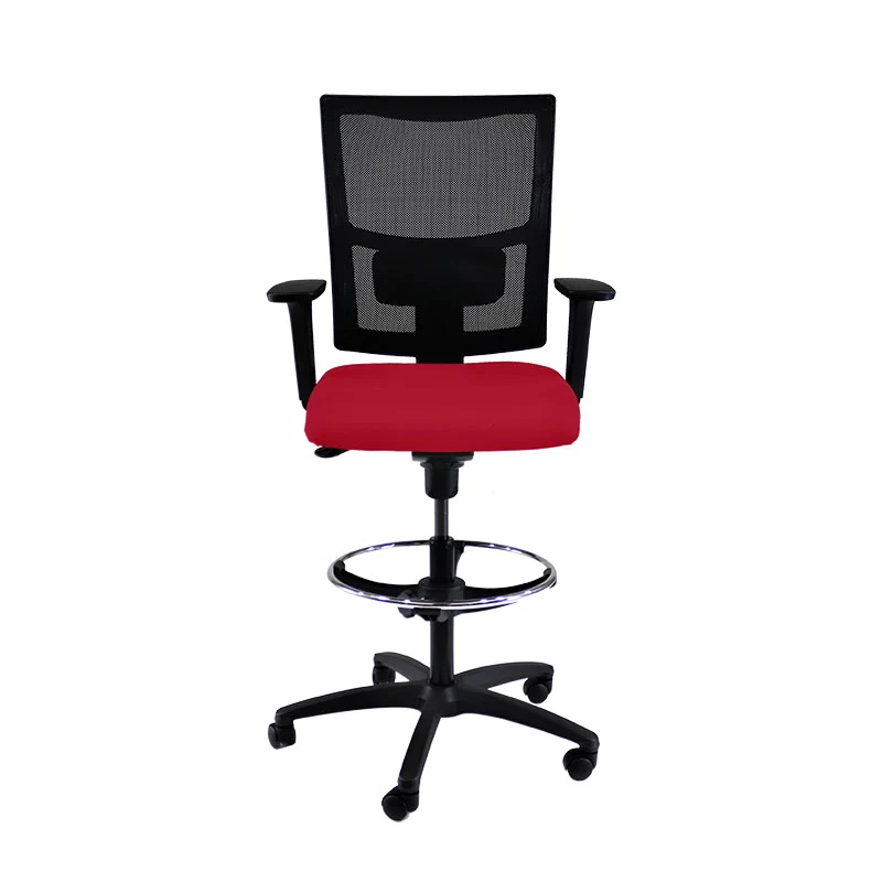 Saxen: Ergo Draughtsman Chair in Red Fabric - Refurbished