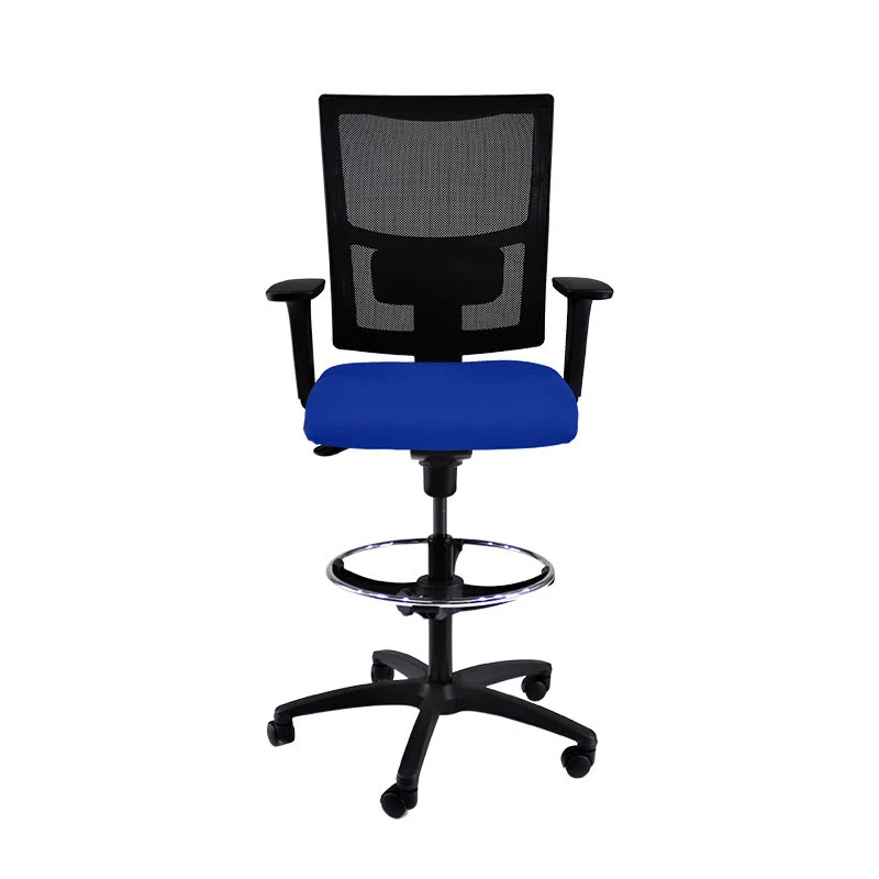 Saxen: Ergo Draughtsman Chair in Blue Fabric - Refurbished