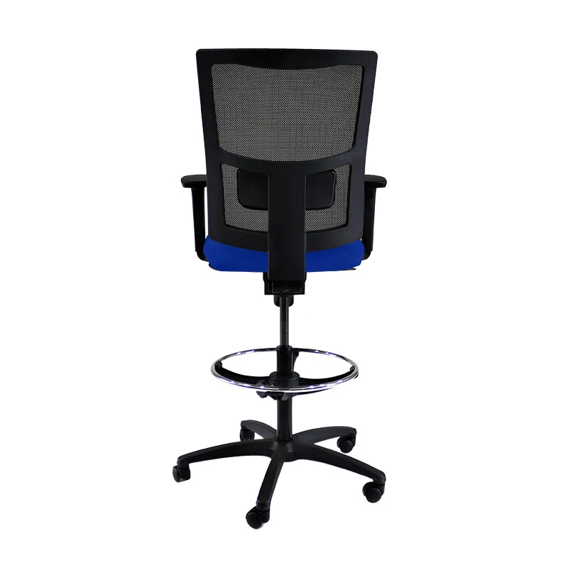 Saxen: Ergo Draughtsman Chair in Blue Fabric - Refurbished