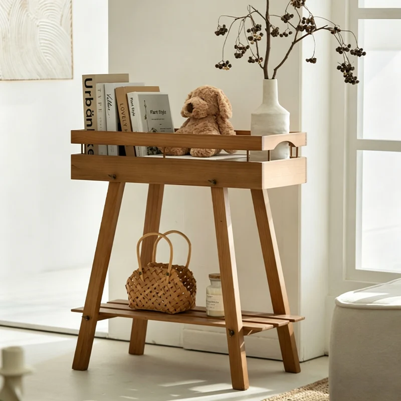 Modern Minimalist Solid Pine Wood Rectangular 2-Tier Shelving Unit & Storage Shelf For Living Room