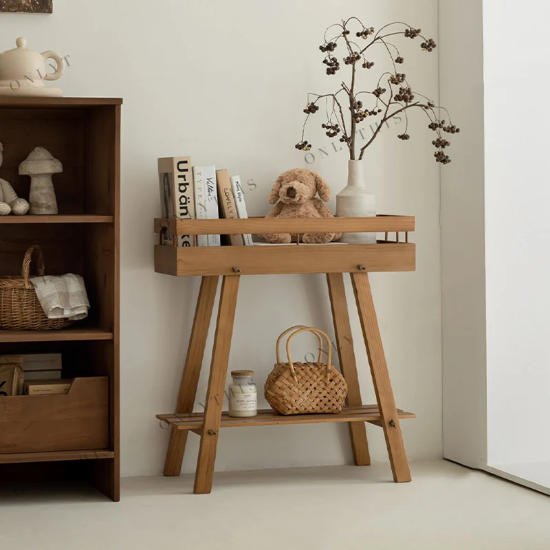 Modern Minimalist Solid Pine Wood Rectangular 2-Tier Shelving Unit & Storage Shelf For Living Room