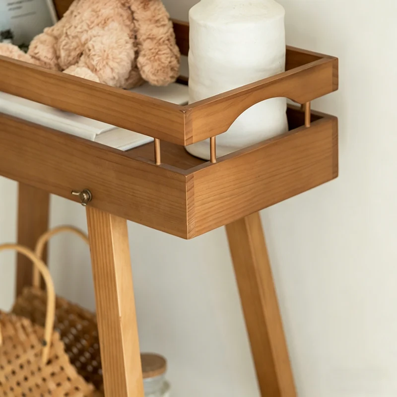 Modern Minimalist Solid Pine Wood Rectangular 2-Tier Shelving Unit & Storage Shelf For Living Room