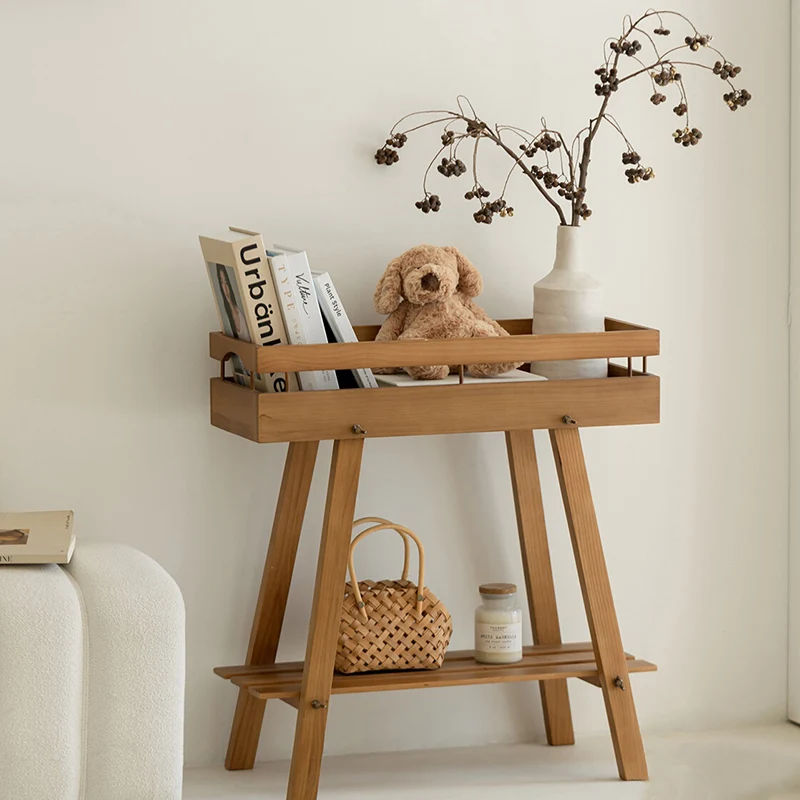Modern Minimalist Solid Pine Wood Rectangular 2-Tier Shelving Unit & Storage Shelf For Living Room