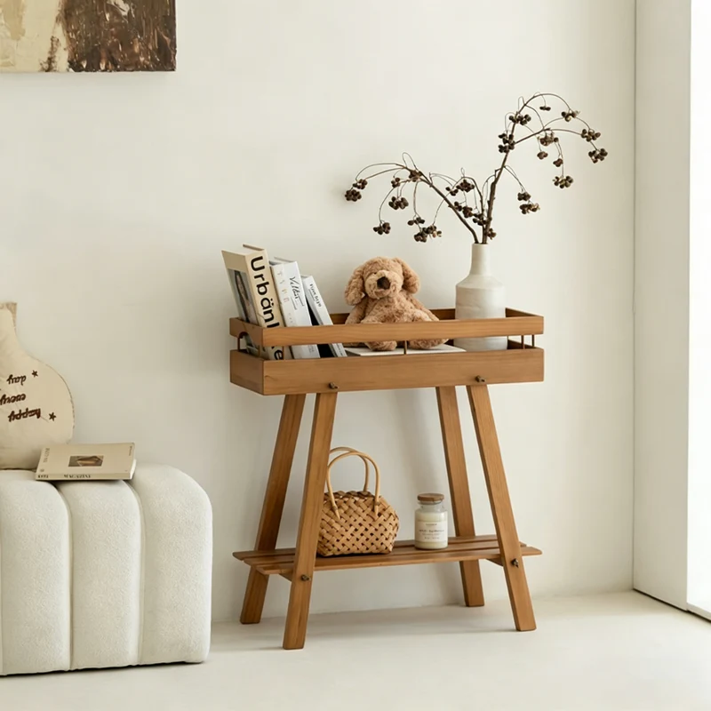 Modern Minimalist Solid Pine Wood Rectangular 2-Tier Shelving Unit & Storage Shelf For Living Room