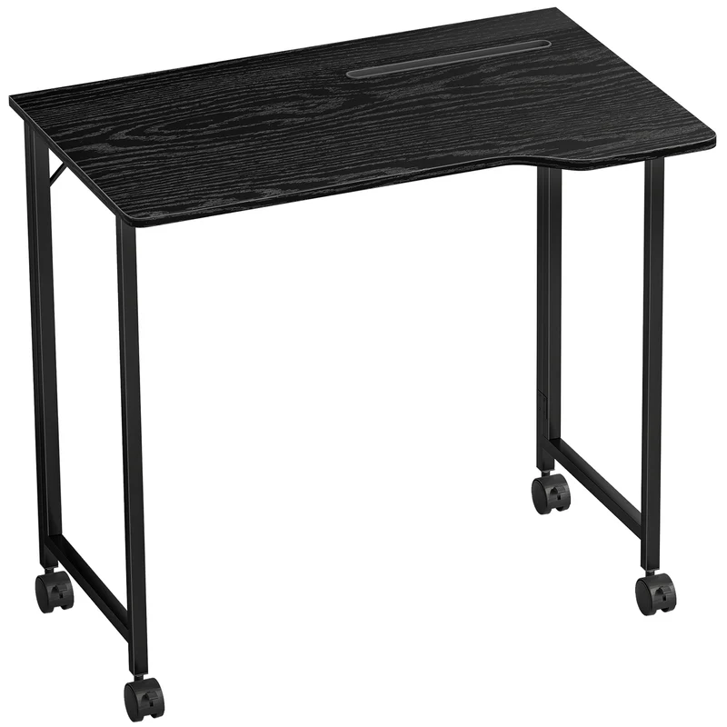 Secretária Dobrável 80x52 cm Secretária para Computador com Rodízios e Ranhura para Aparelho Montagem Fácil Preto