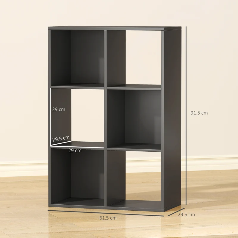 Estante de Cubos com 6 Prateleiras Porta Objetos em Madeira de Design Rústico 61,5x29,5x91,5 cm Preto