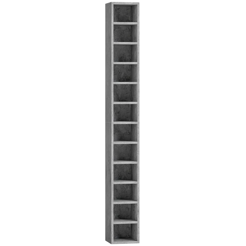 Estante Porta-CD com 12 Prateleiras para 204 CD, em MDF e Aglomerado, 21x20x175 cm, Cinzento