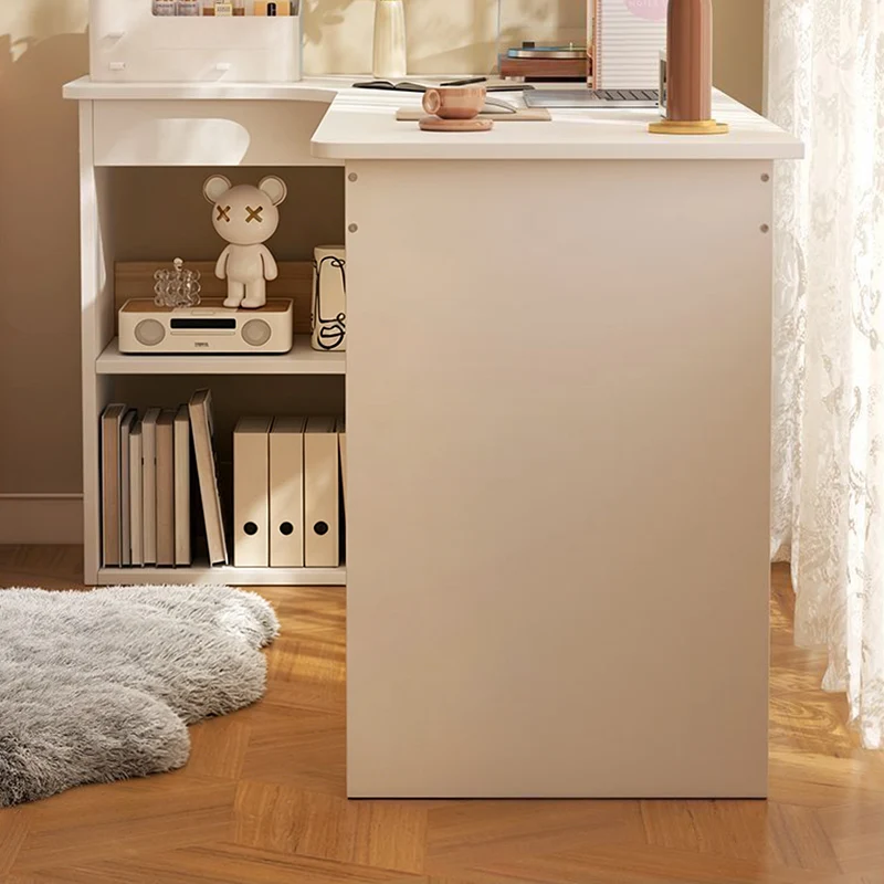 Modern Minimalist L-Shaped Rectangular Medium Density Fiberboard Desk 3-Tier For Bedroom