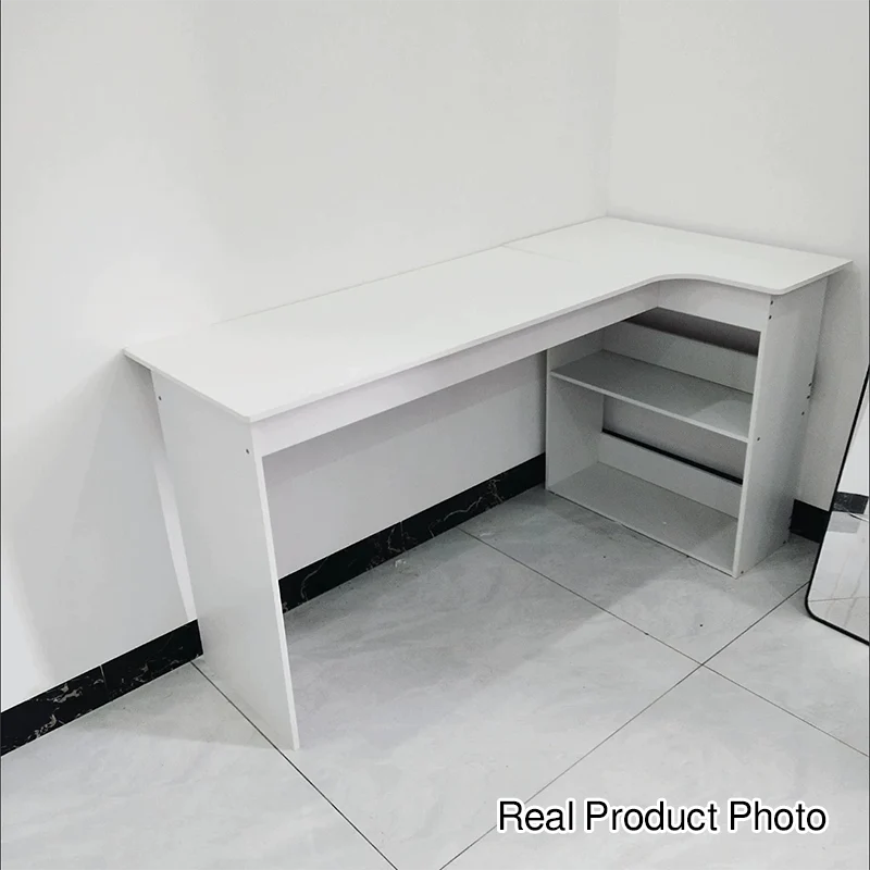 Modern Minimalist L-Shaped Rectangular Medium Density Fiberboard Desk 3-Tier For Bedroom