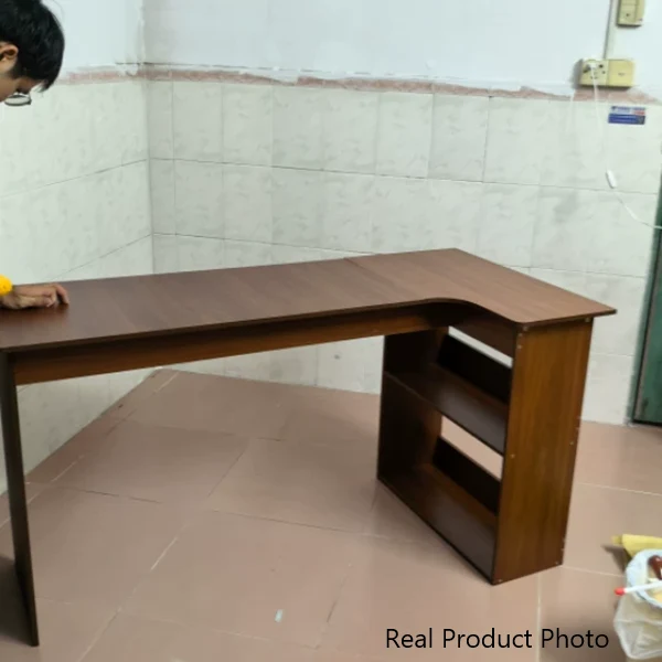 Modern Minimalist L-Shaped Rectangular Medium Density Fiberboard Desk 3-Tier For Bedroom