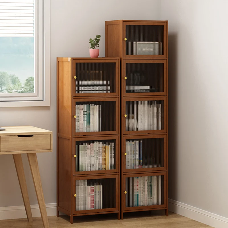 Traditional Chinese Bamboo Rattan Glass Rectangular Storage Cabinet With 2/3/4/5/6 Storage For Living Room