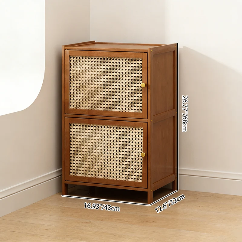 Traditional Chinese Bamboo Rattan Glass Rectangular Storage Cabinet With 2/3/4/5/6 Storage For Living Room