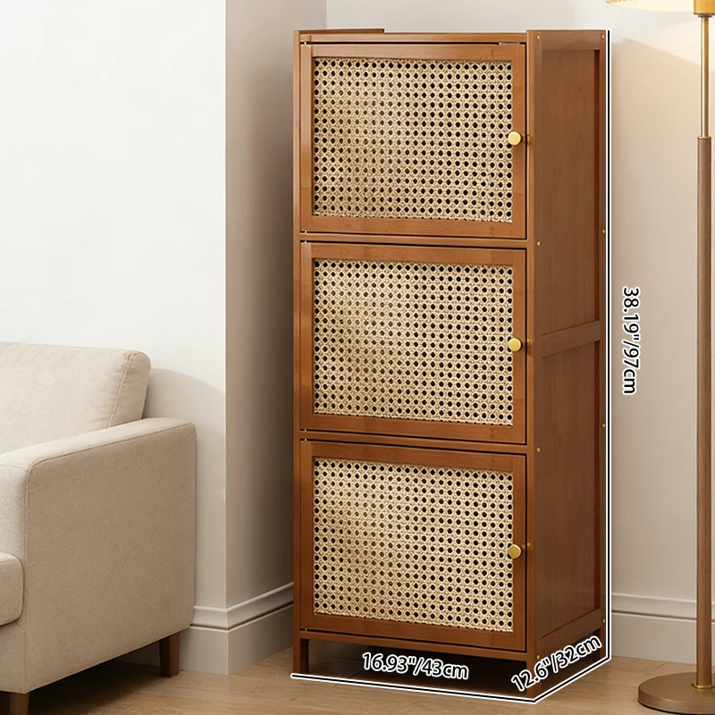 Traditional Chinese Bamboo Rattan Glass Rectangular Storage Cabinet With 2/3/4/5/6 Storage For Living Room