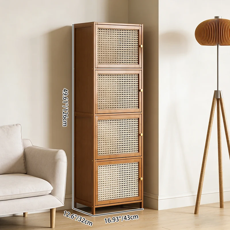 Traditional Chinese Bamboo Rattan Glass Rectangular Storage Cabinet With 2/3/4/5/6 Storage For Living Room