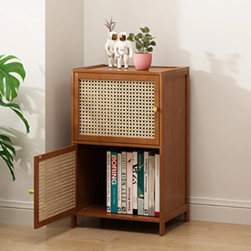 Traditional Chinese Bamboo Rattan Glass Rectangular Storage Cabinet With 2/3/4/5/6 Storage For Living Room