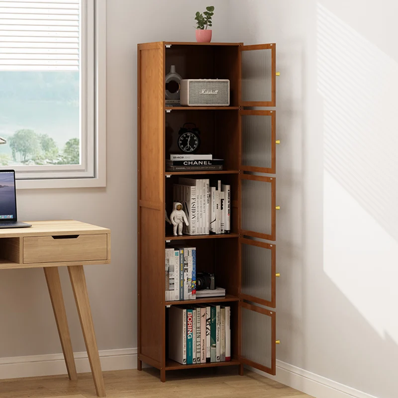 Traditional Chinese Bamboo Rattan Glass Rectangular Storage Cabinet With 2/3/4/5/6 Storage For Living Room