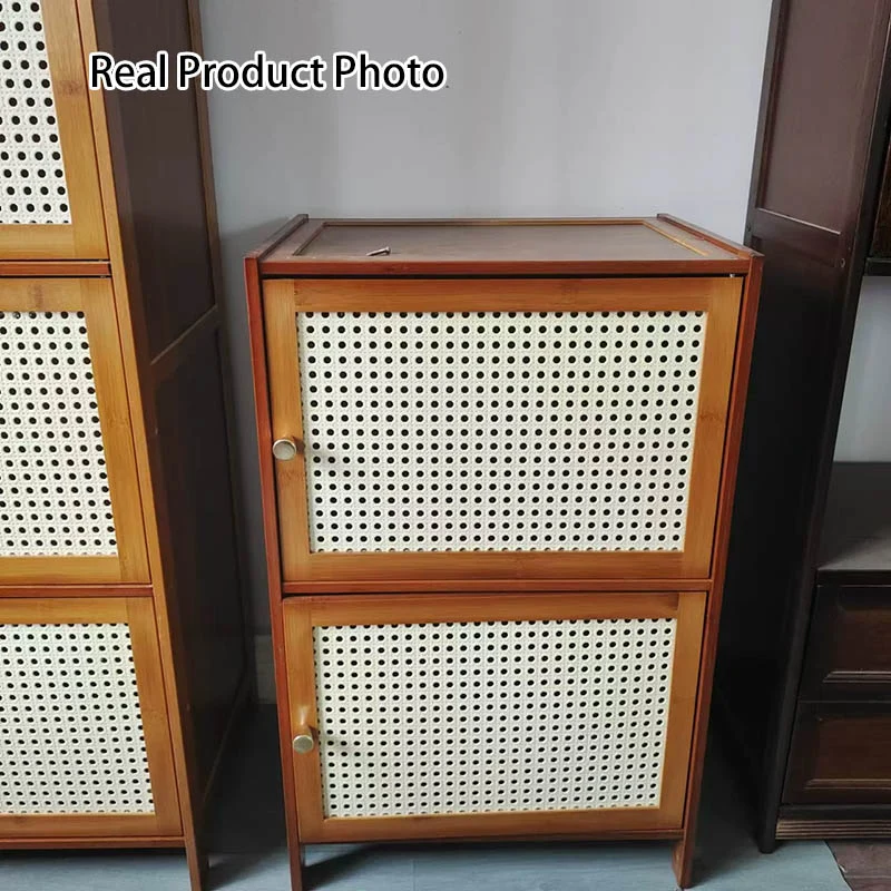 Traditional Chinese Bamboo Rattan Glass Rectangular Storage Cabinet With 2/3/4/5/6 Storage For Living Room