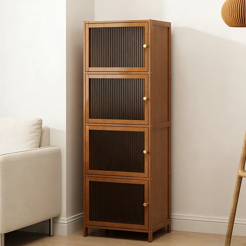Traditional Chinese Bamboo Rattan Glass Rectangular Storage Cabinet With 2/3/4/5/6 Storage For Living Room