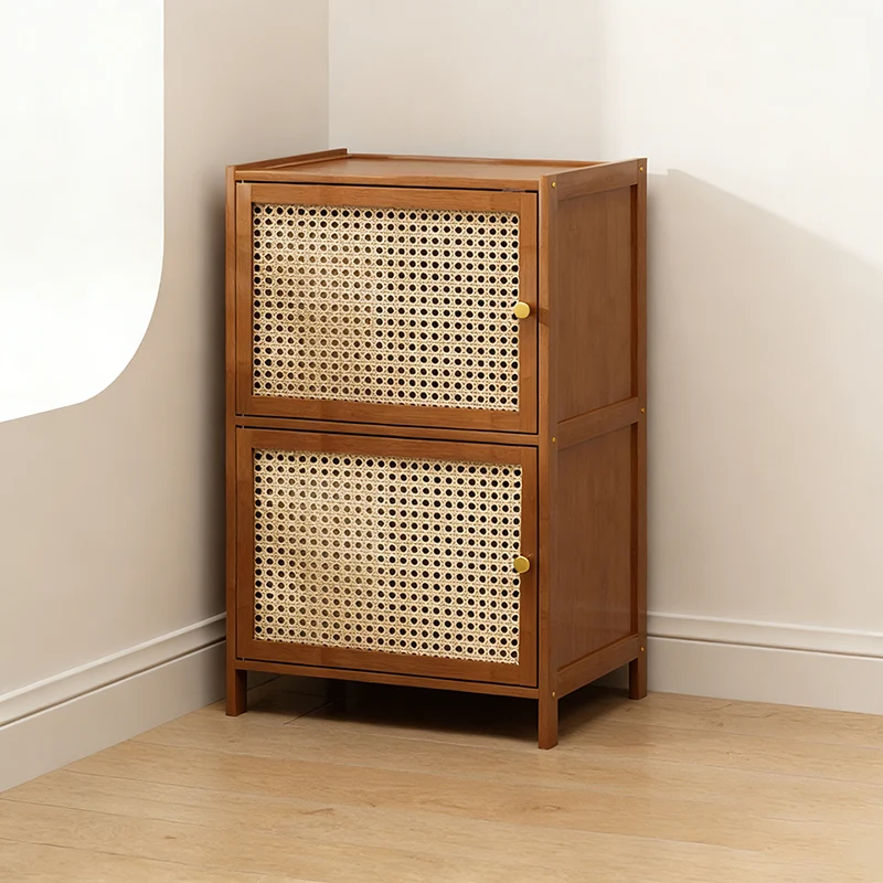 Traditional Chinese Bamboo Rattan Glass Rectangular Storage Cabinet With 2/3/4/5/6 Storage For Living Room