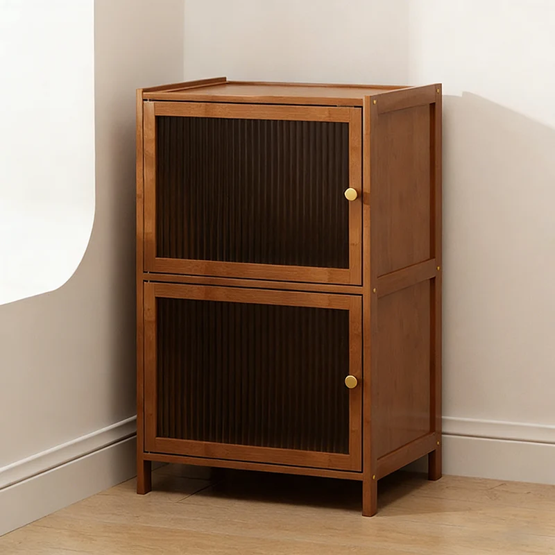 Traditional Chinese Bamboo Rattan Glass Rectangular Storage Cabinet With 2/3/4/5/6 Storage For Living Room