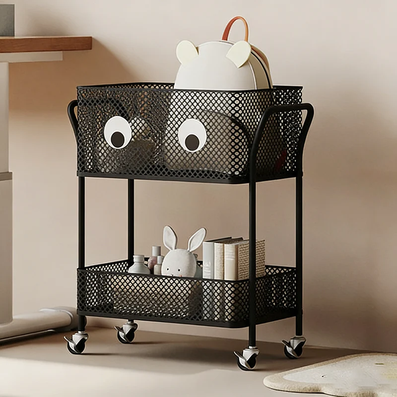 Modern Minimalist Iron Rectangular Movable Kids Storage Shelf 2-Tier For Living Room
