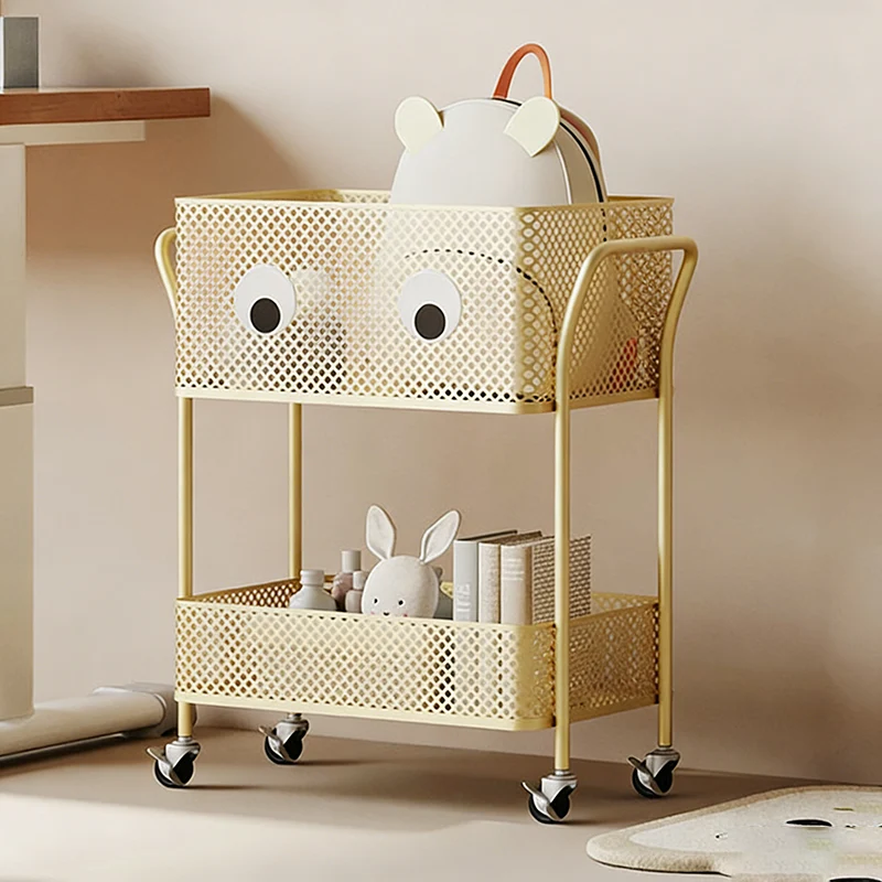 Modern Minimalist Iron Rectangular Movable Kids Storage Shelf 2-Tier For Living Room
