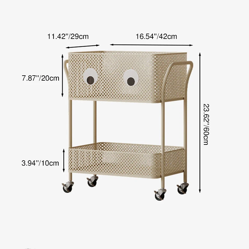 Modern Minimalist Iron Rectangular Movable Kids Storage Shelf 2-Tier For Living Room