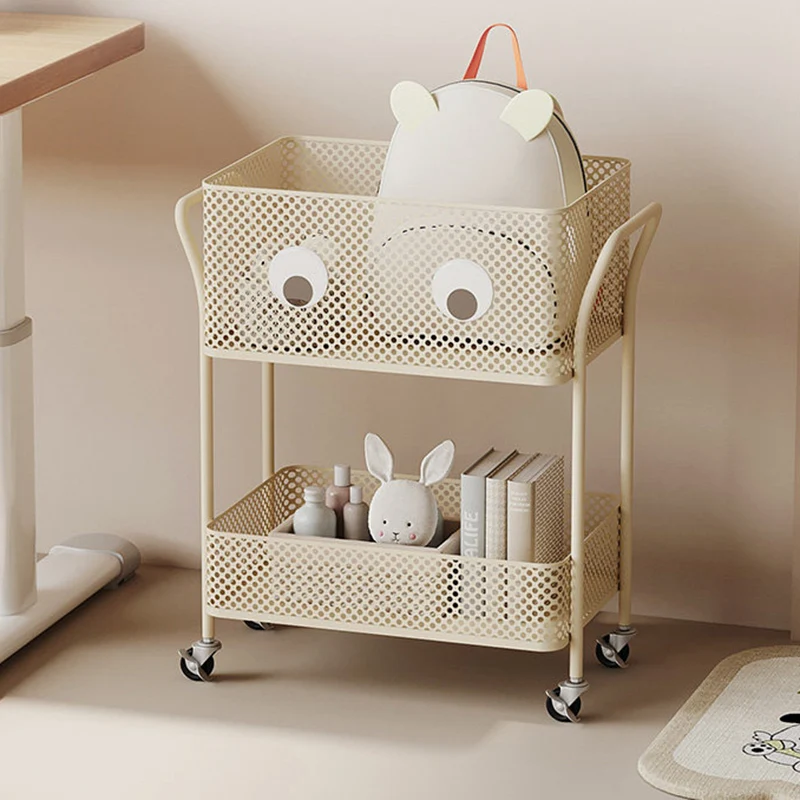 Modern Minimalist Iron Rectangular Movable Kids Storage Shelf 2-Tier For Living Room