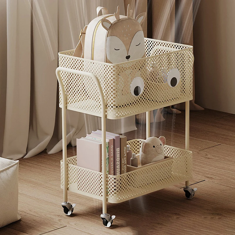 Modern Minimalist Iron Rectangular Movable Kids Storage Shelf 2-Tier For Living Room