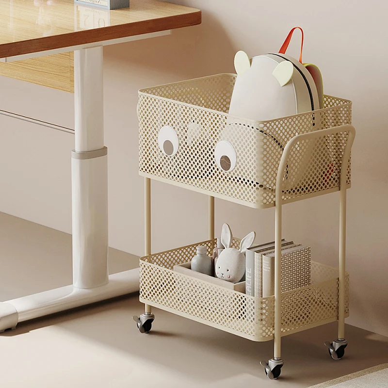 Modern Minimalist Iron Rectangular Movable Kids Storage Shelf 2-Tier For Living Room
