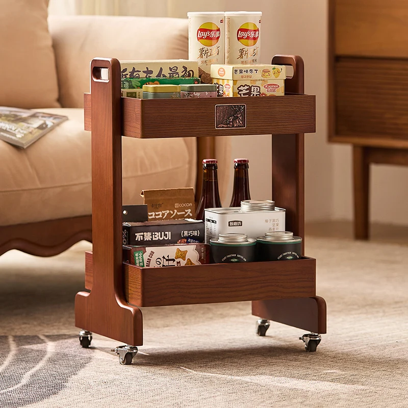 Traditional Chinese Rubberwood MDF Rectangular Movable Space-Saving Storage Shelf 2-Layer For Living Room