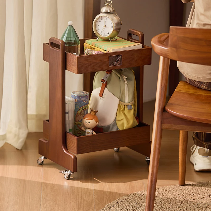 Traditional Chinese Rubberwood MDF Rectangular Movable Space-Saving Storage Shelf 2-Layer For Living Room