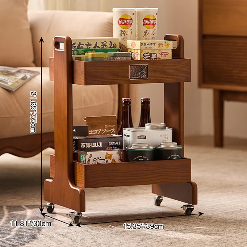 Traditional Chinese Rubberwood MDF Rectangular Movable Space-Saving Storage Shelf 2-Layer For Living Room